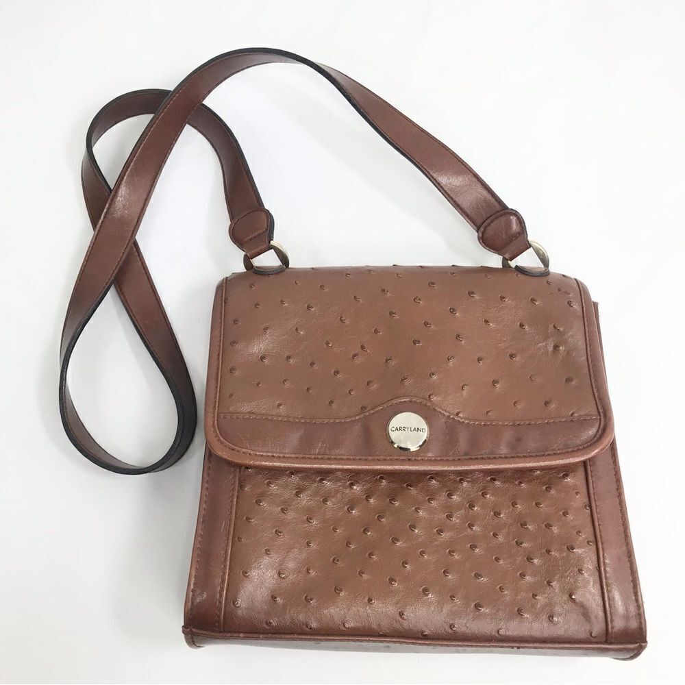 Carryland Brown Faux Ostrich Leather Flap Closure Retro Classic Shoulder Bag